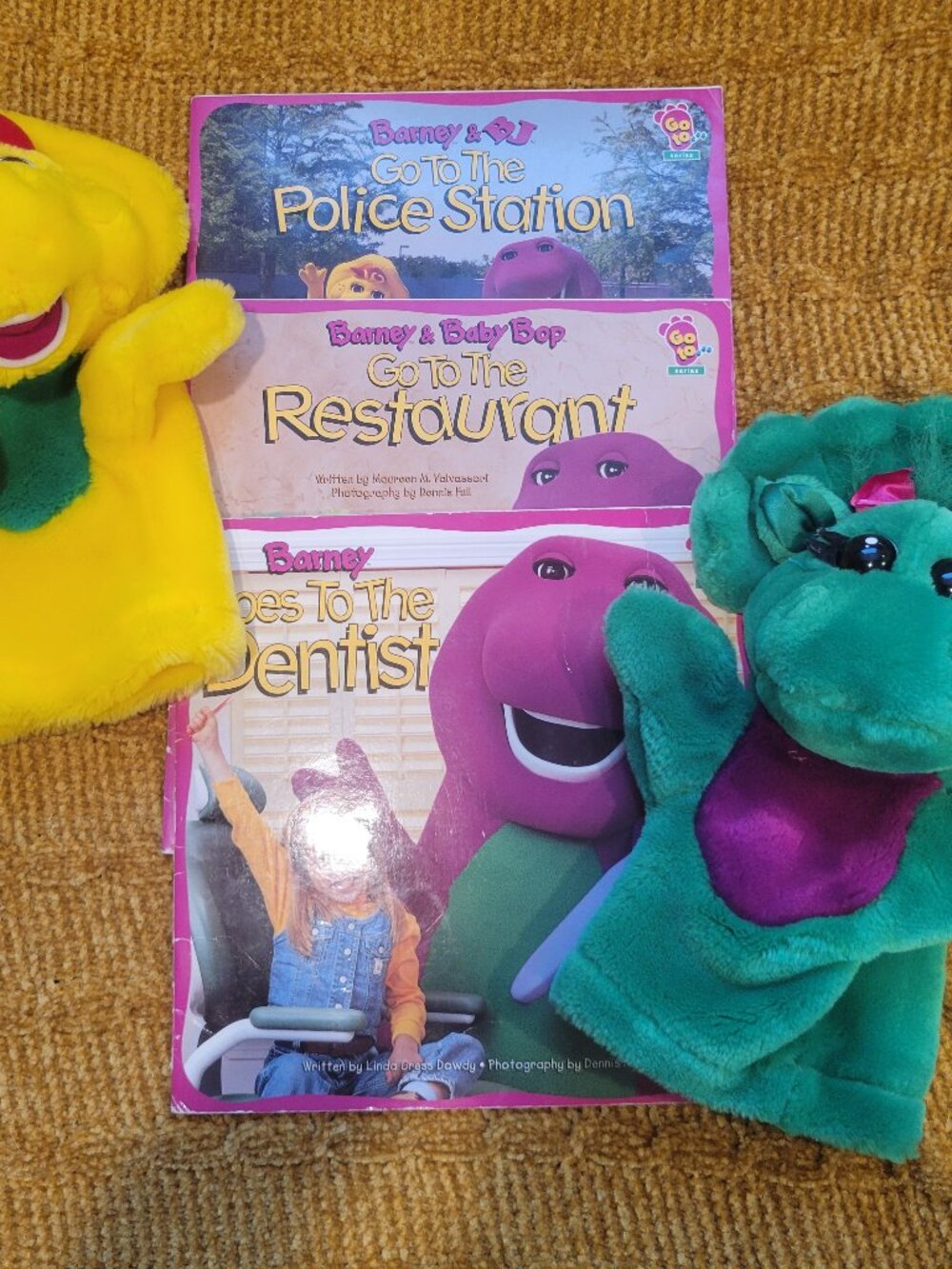 Vintage 1990s Barney & Friends Baby Bop and PJ Puppet Set with 3 Books (Career)